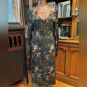 Disturbia Dark Green Goth Patterned Dress US 14